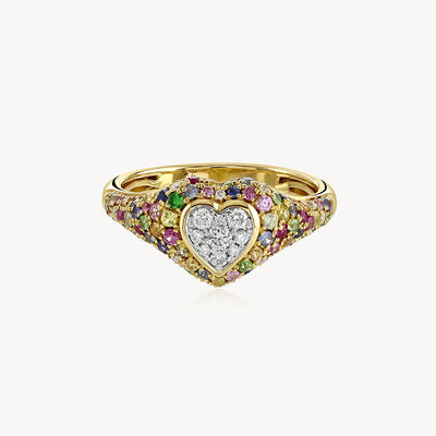 Rainbow Sapphire & Diamond Puffy Heart Ring