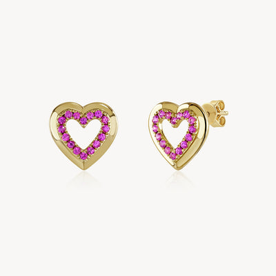 Pink Sapphire Heart Stud Earrings