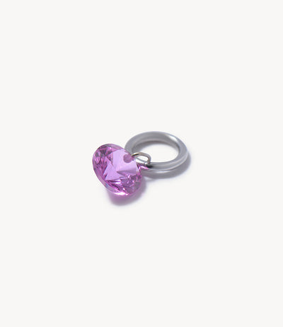 Pink Sapphire Drop Earring Charm on Chubby Hoop Earring in White Gold