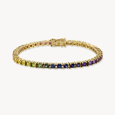 Princess-Cut Rainbow Sapphire Tennis Bracelet