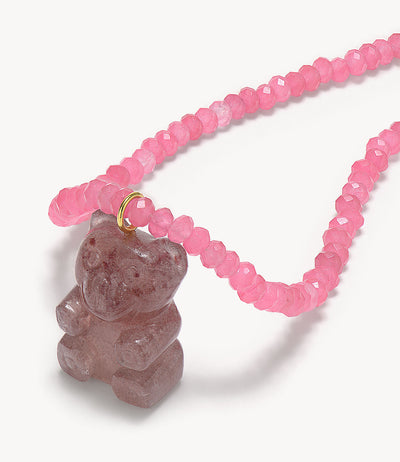 Strawberry Quartz Teddy Bear Necklace