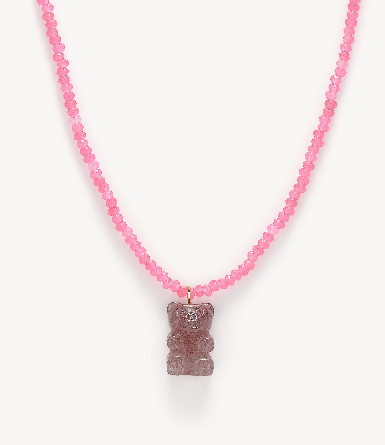 Pink Quartz & Agate Teddy Beaded Necklace