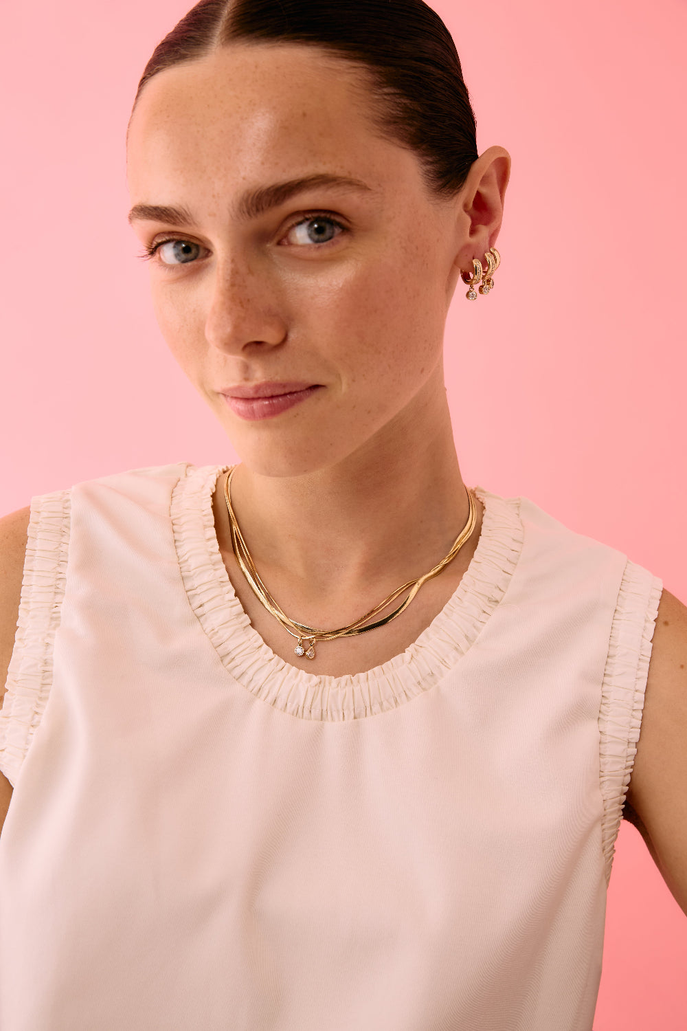 Round Diamond Drop Snake Chain Necklace