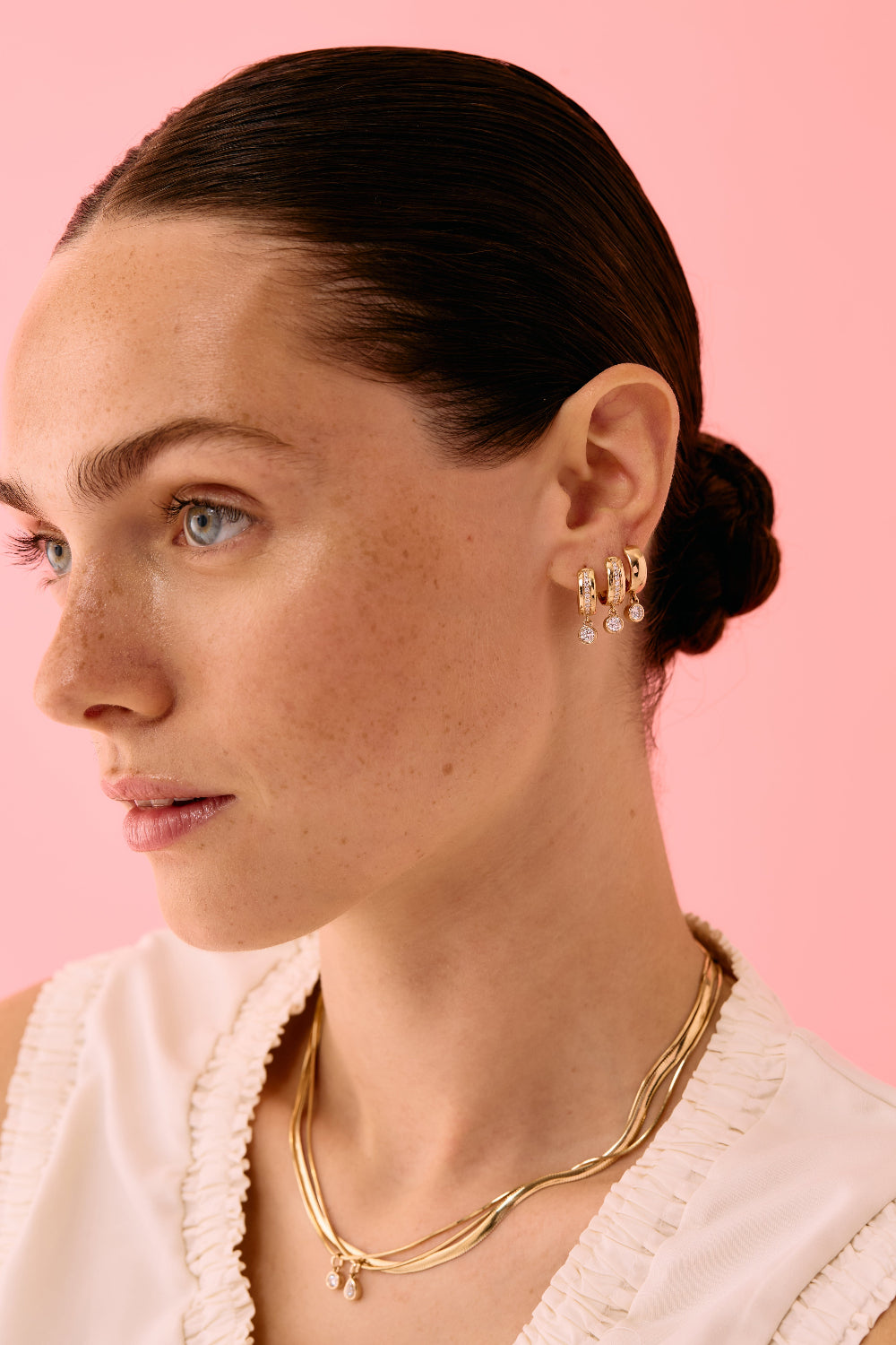 Round Diamond Stripe Drop Hoop Earrings