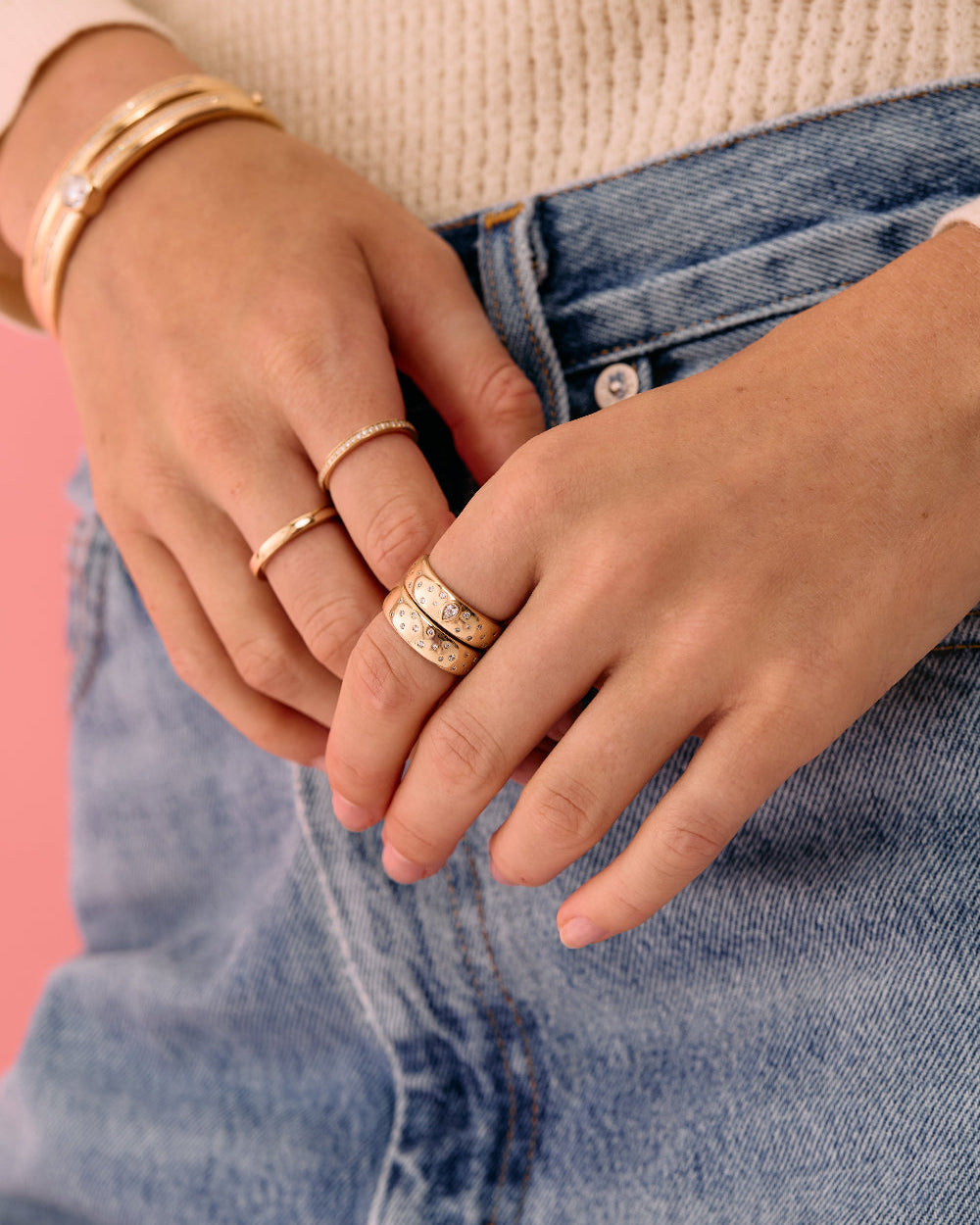 Pear Diamond Polka Dot Cigar Band Ring