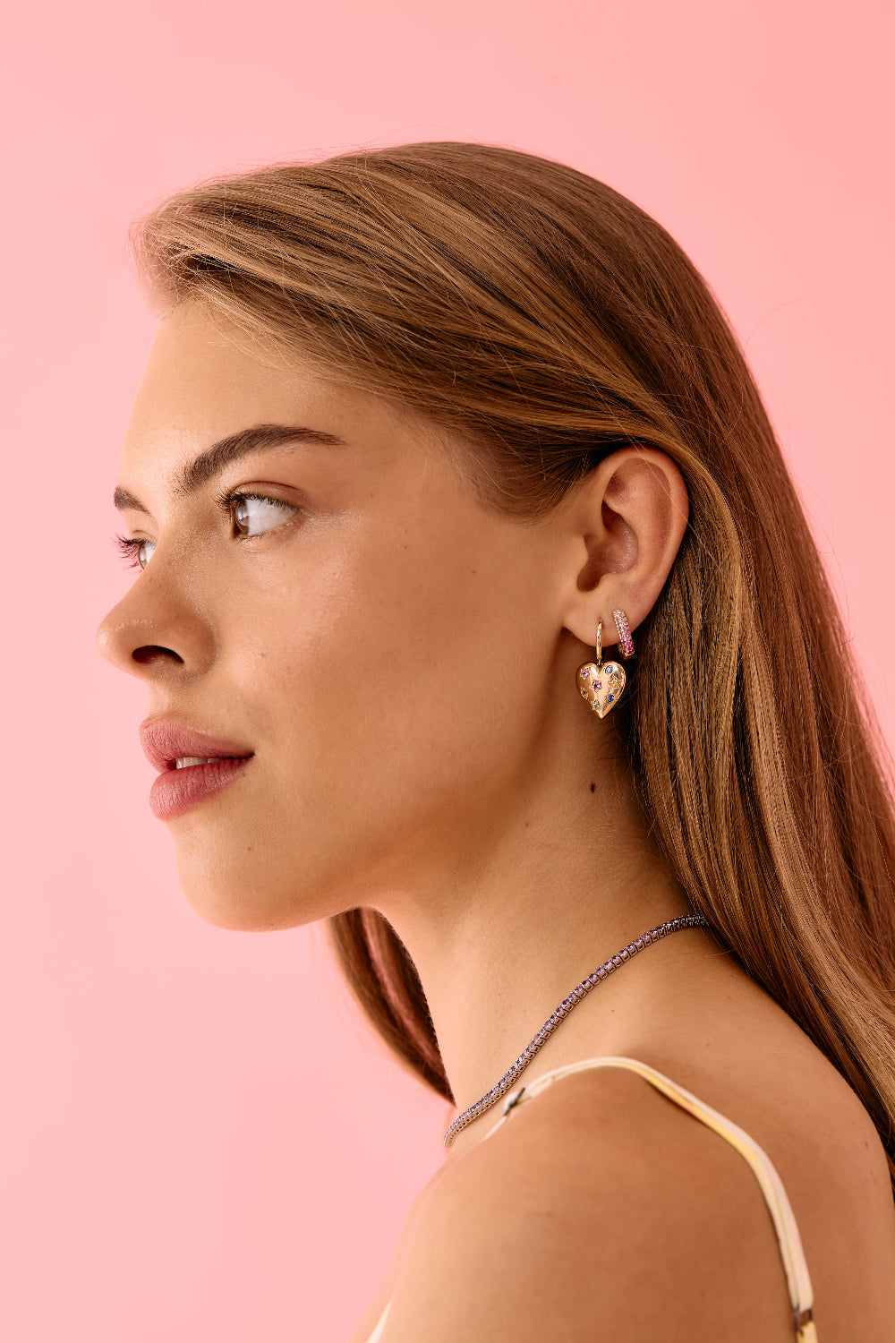 Diamond & Pink Sapphire Oval Hoop Earrings