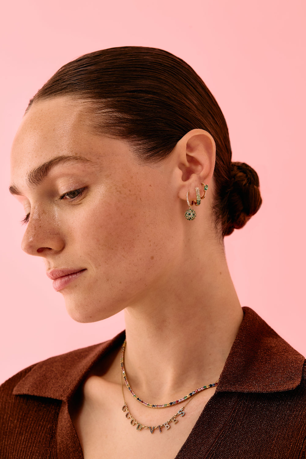 Diamond & Green Sapphire Oval Hoop Earrings