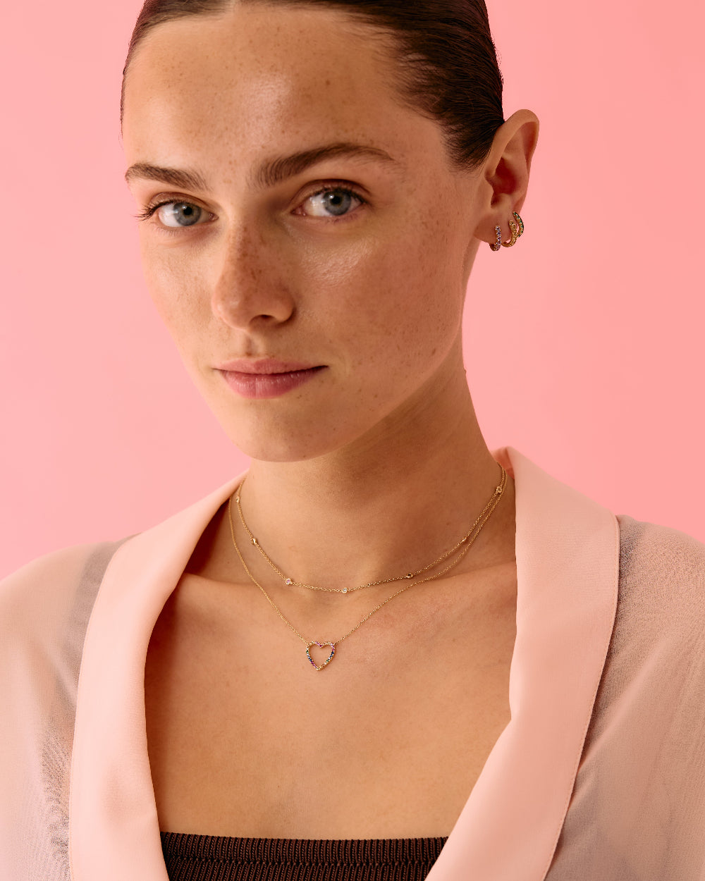 Rainbow Sapphire Heart Necklace