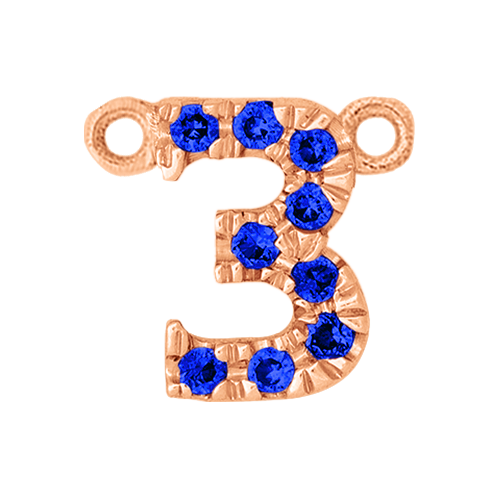 Blue Sapphire + 14k Rose Gold Number Charm