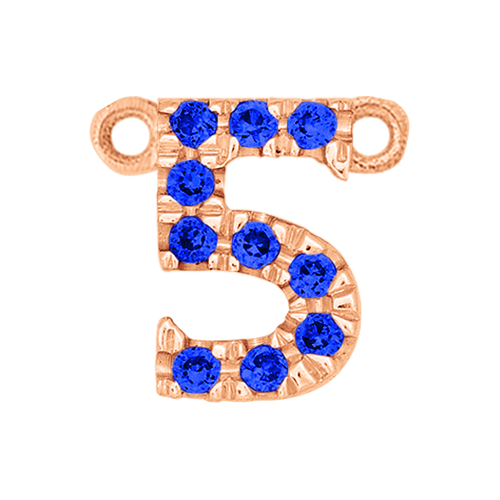 Blue Sapphire + 14k Rose Gold Number Charm