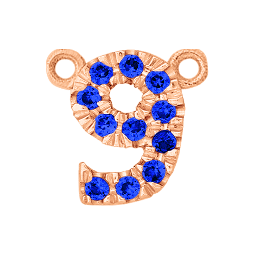 Blue Sapphire + 14k Rose Gold Number Charm