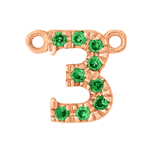 Green Garnet + 14k Rose Gold Number Charm