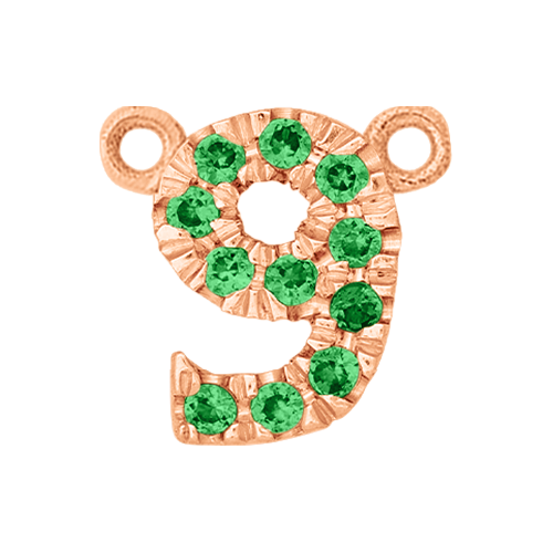 Green Garnet + 14k Rose Gold Number Charm