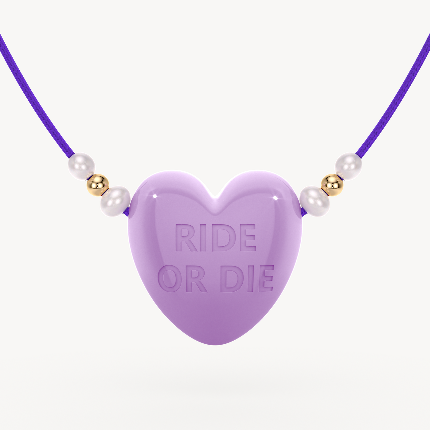 'Ride Or Die' Cord Necklace with Pearl + Gold Beads