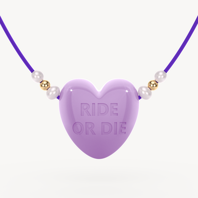 'Ride Or Die' Cord Necklace with Pearl + Gold Beads