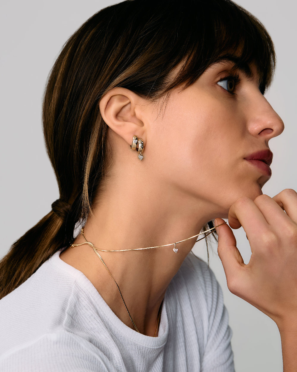 Heart Diamond Drop Snake Chain Necklace