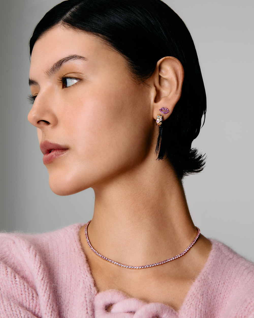 Rainbow Sapphire & Diamond Confetti Hoop Earrings