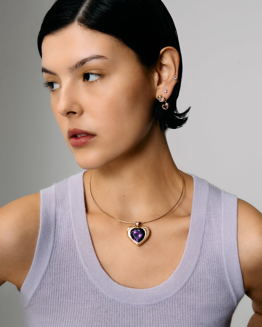 Cupid's Big Amethyst Heart Pendant Necklace
