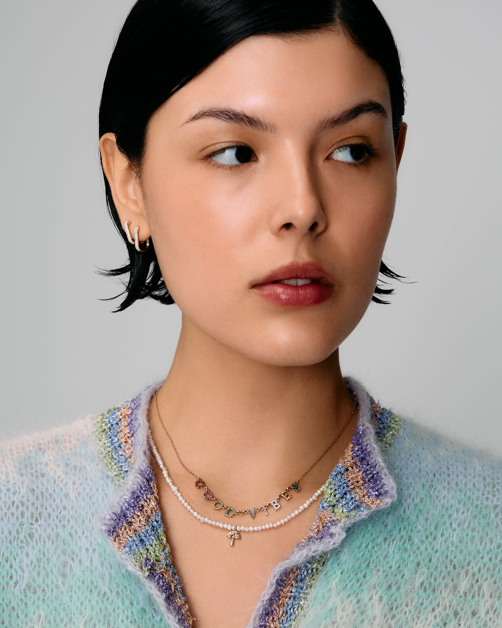 Baby Potato Pearl & Rainbow Sapphire Mushroom Beaded Necklace