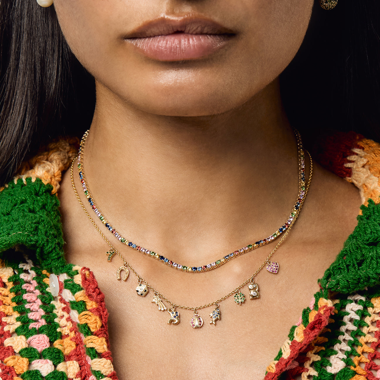 Rainbow Sapphire All The Luck Charm Necklace