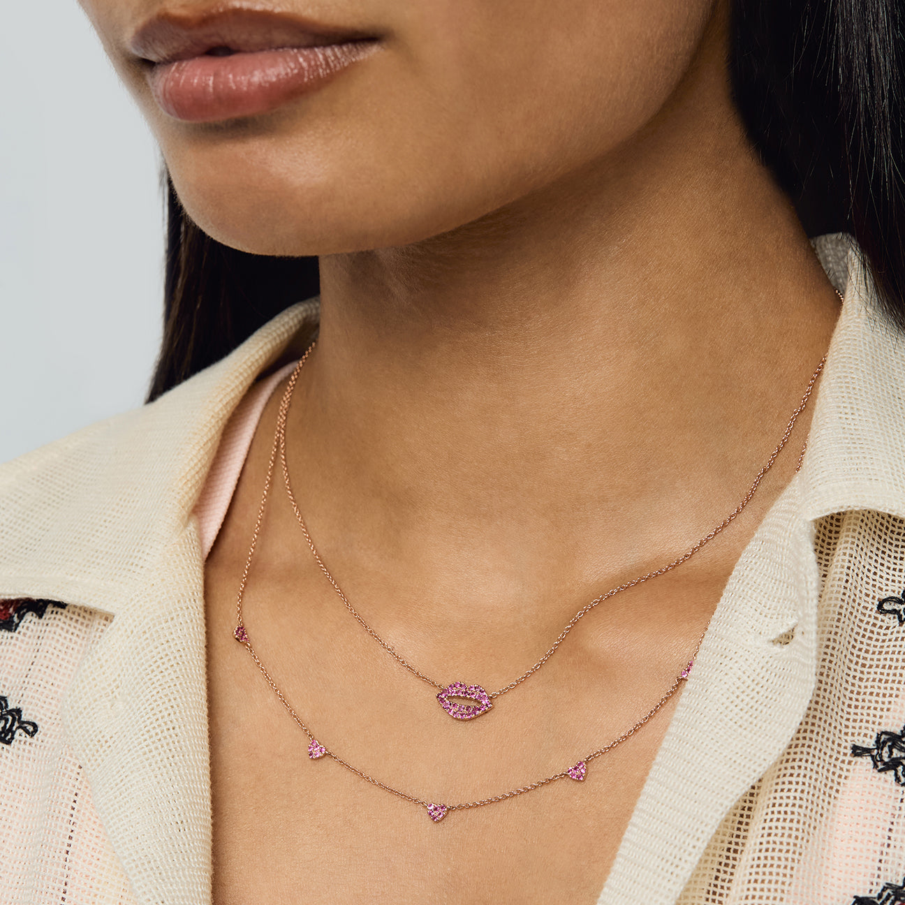 Pink Sapphire Kiss Necklace