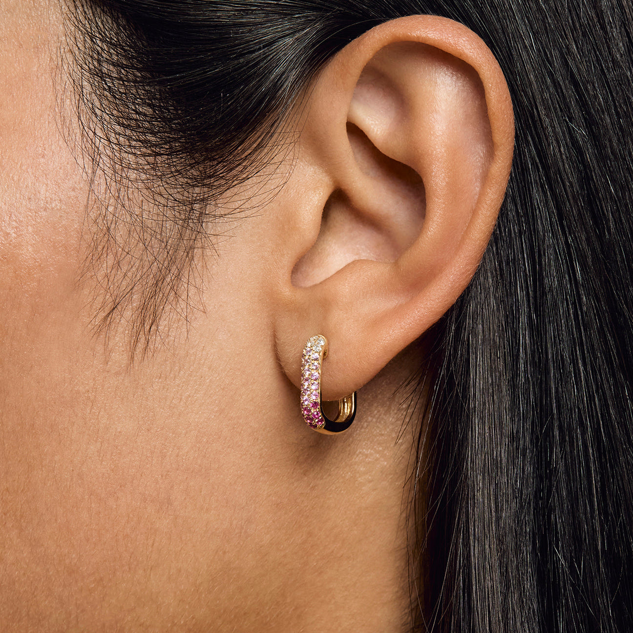 Diamond & Pink Sapphire Oval Hoop Earrings