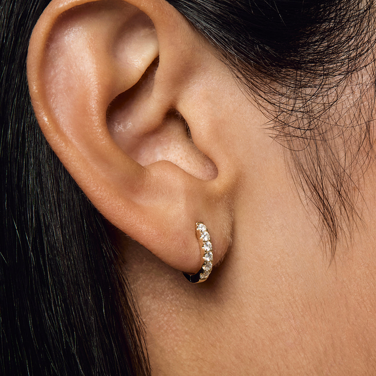 Mini Diamond Chubby Huggie Earring 14k Gold - Main Image