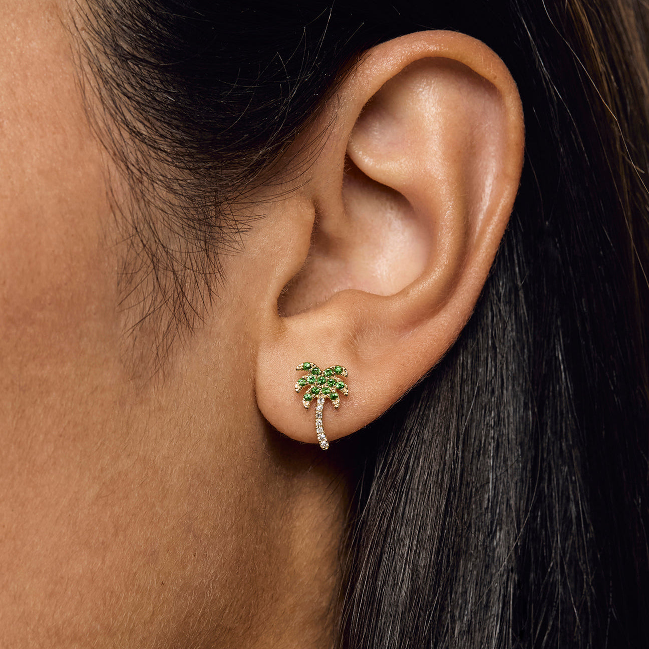 Rocky’s Diamond & Garnet Palm Tree Stud Earring