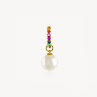 Rainbow Sapphire Hoop Earring With Pearl Charm