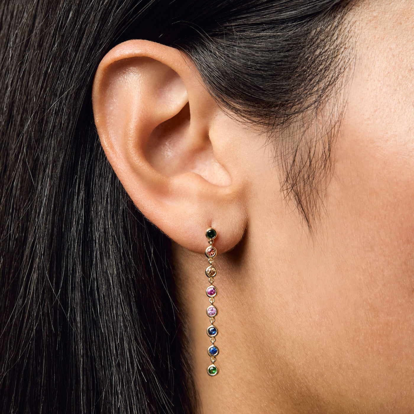 Rainbow Sapphire Bezel Drop Stud Earrings