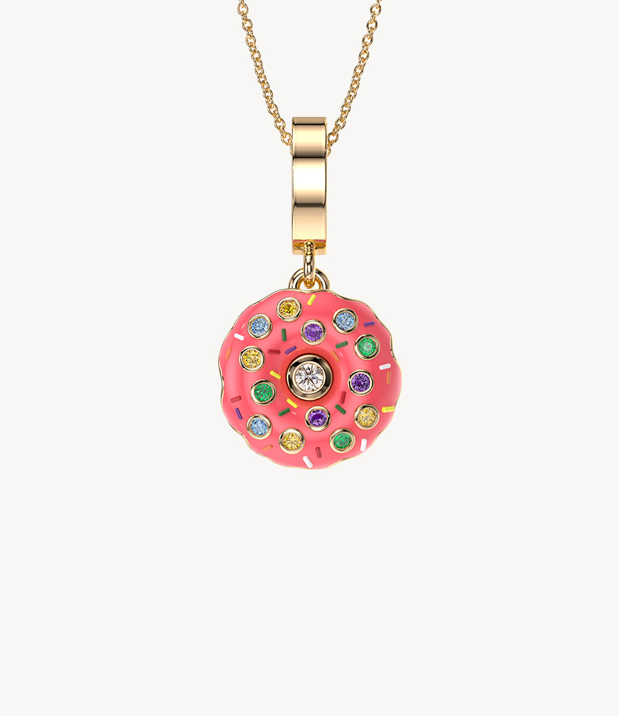 Raspberry-Glazed Dangly Donut Necklace