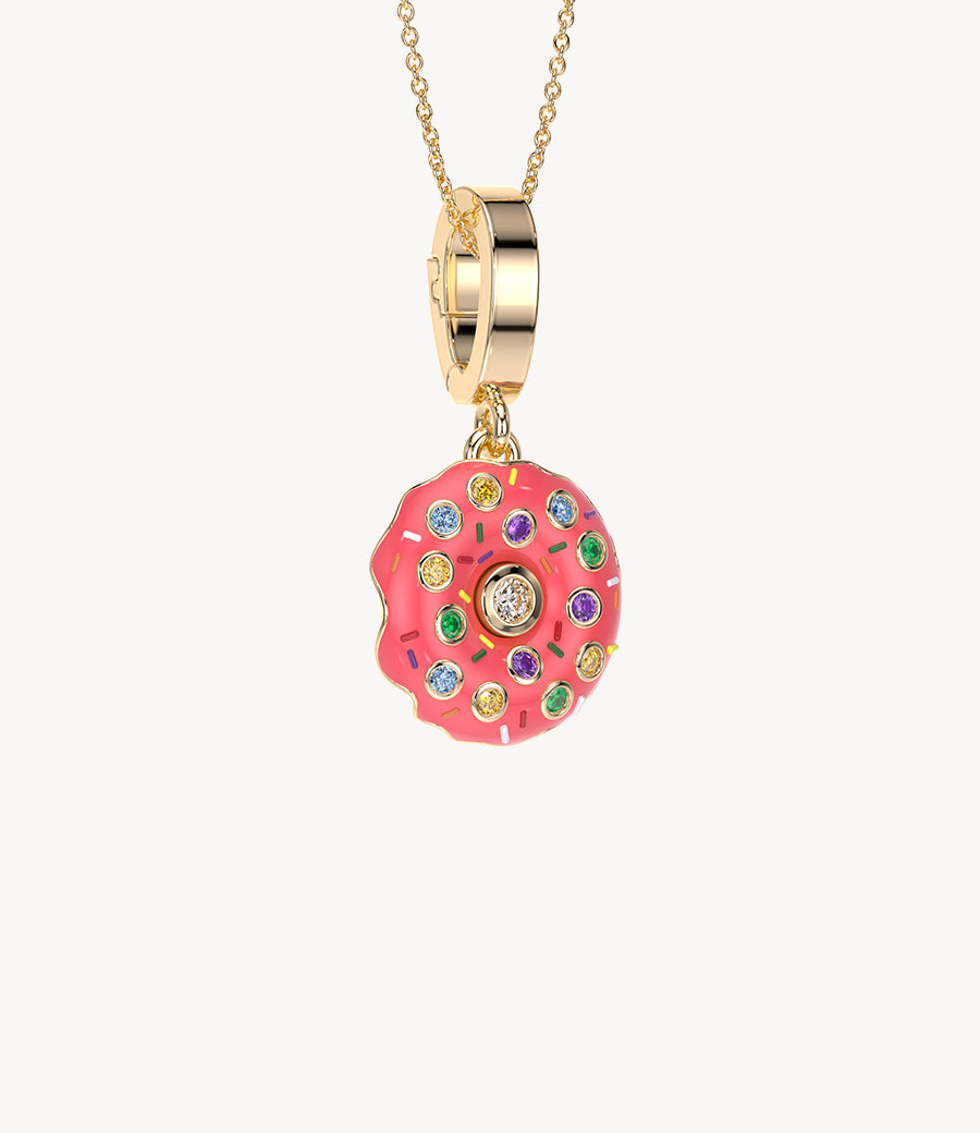 Raspberry-Glazed Dangly Donut Necklace