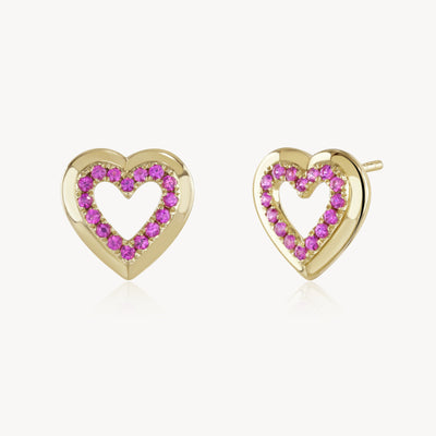 Pink Sapphire Heart Stud Earrings