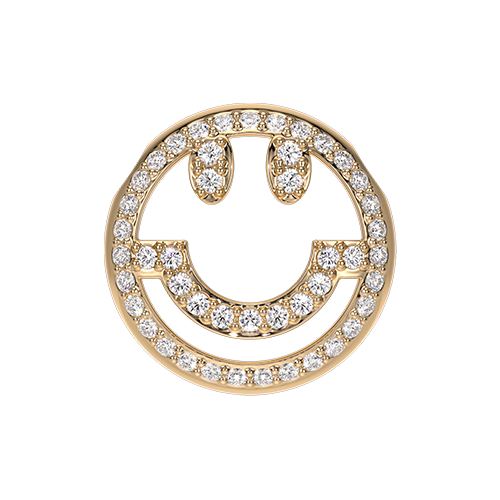Diamond Happy Face Yellow Gold Charm