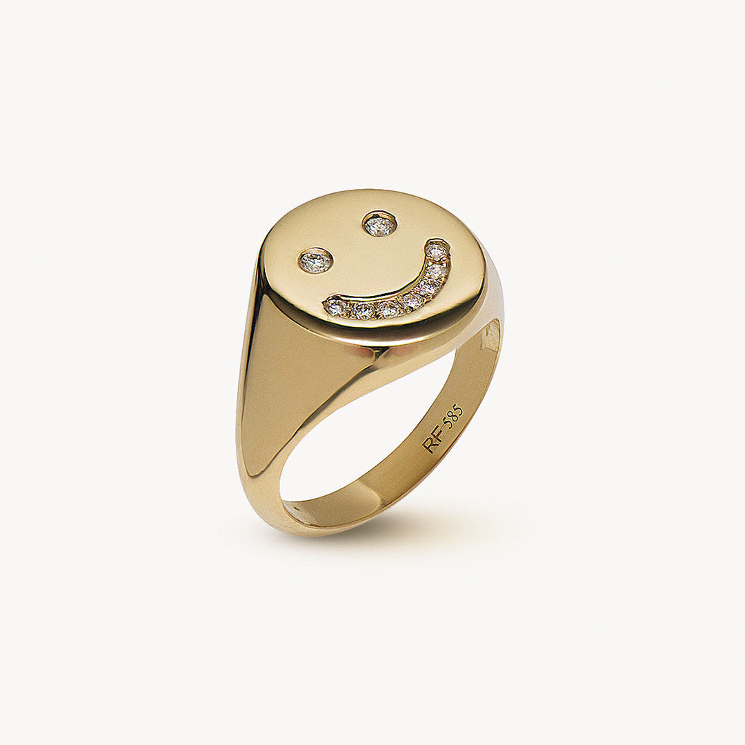 White Diamond Happy Signet Ring