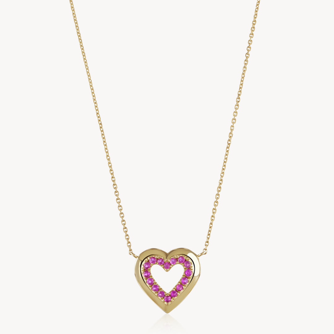 Pink Sapphire Heart Necklace 14ct Gold Roxanne First