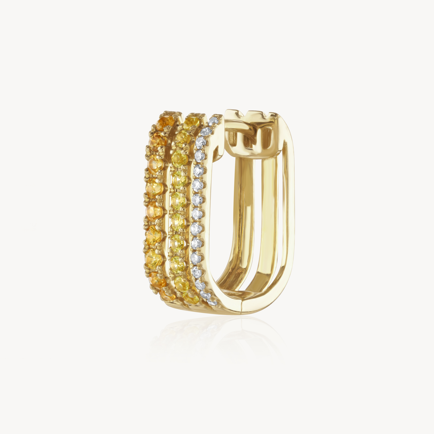 Triple Diamond & Yellow Sapphire Row Hoop Earring