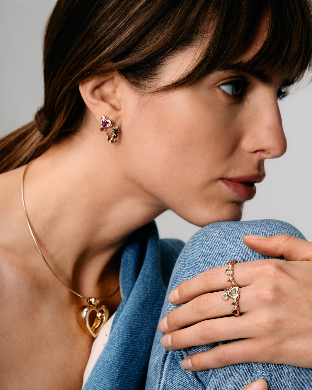 Tourmaline & Garnet Total Stud Double Heart Earring