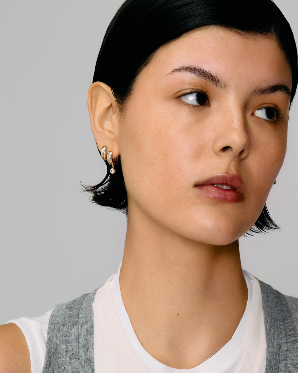 Round Diamond Polka Dot Drop Hoop Earrings