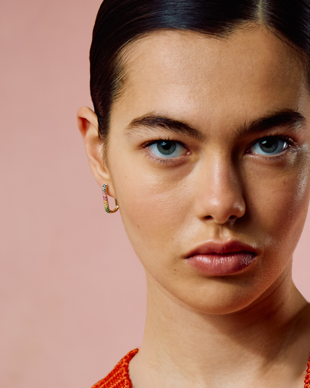 Rainbow Sapphire Oval Hoop Earrings