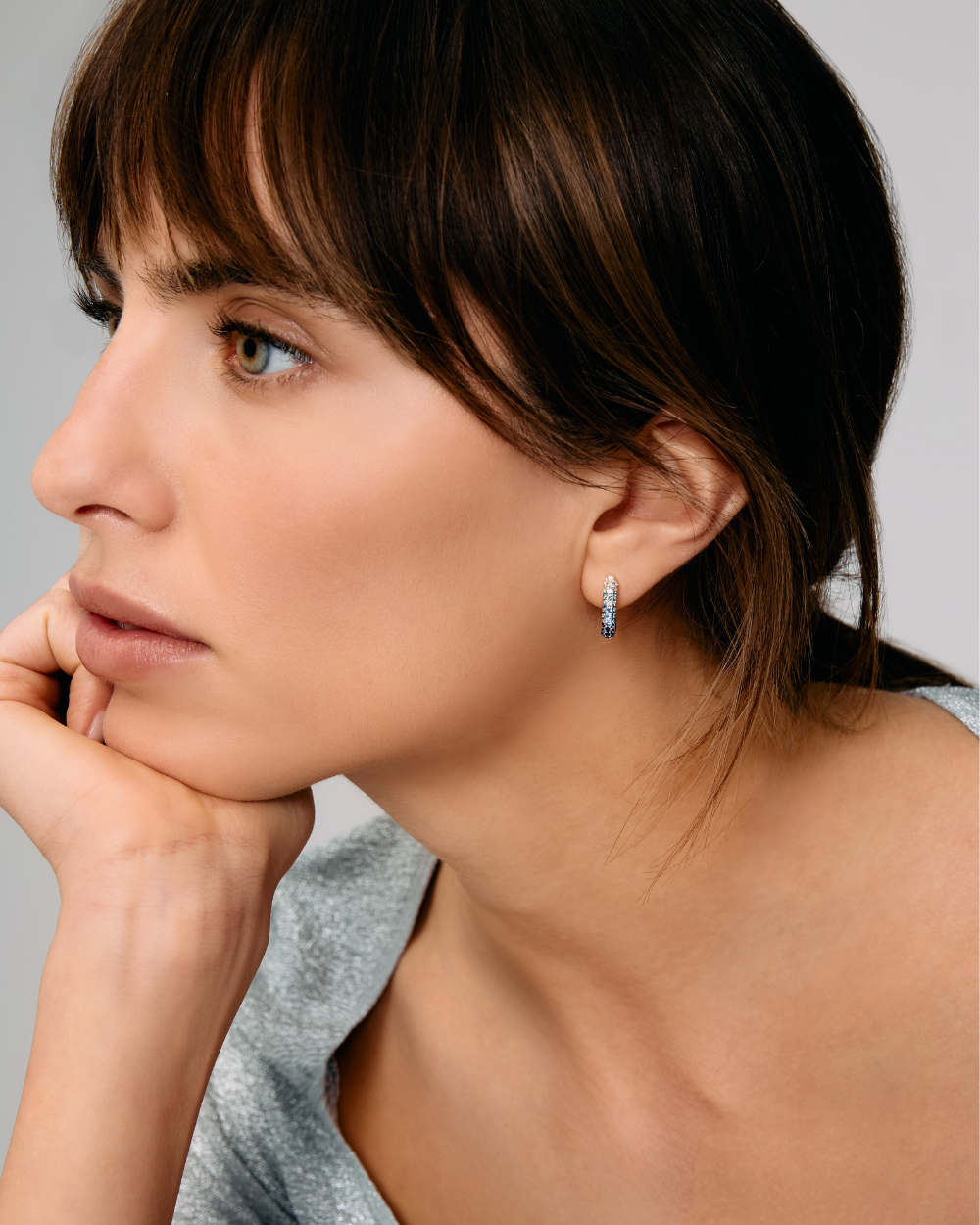 Diamond & Blue Sapphire Oval Hoop Earrings