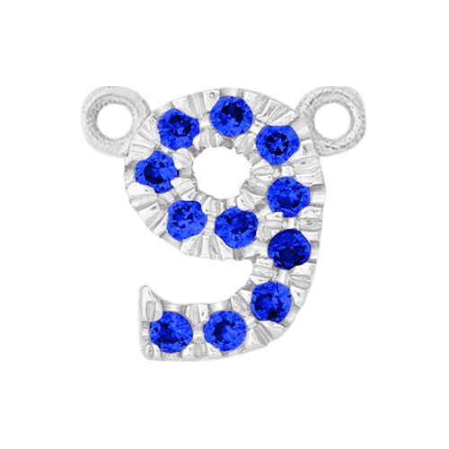 Blue Sapphire + 14k White Gold Number Charm