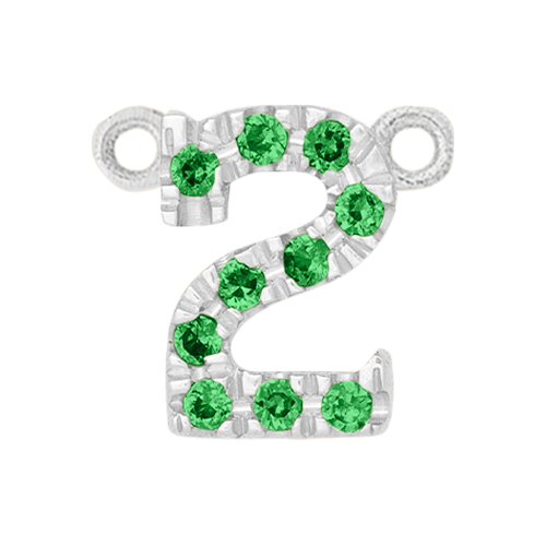 Green Garnet + 14k White Gold Number Charm