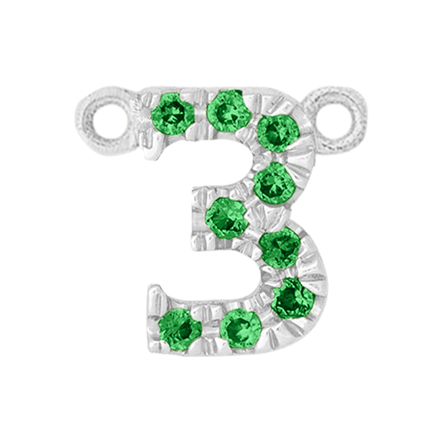 Green Garnet + 14k White Gold Number Charm