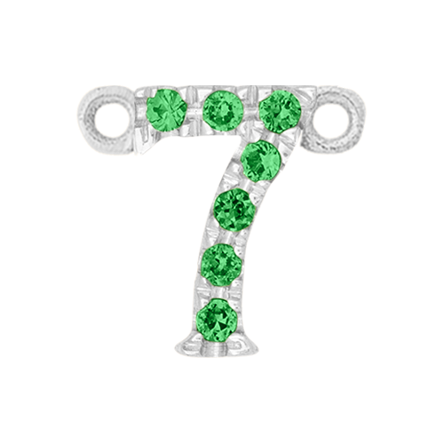 Green Garnet + 14k White Gold Number Charm