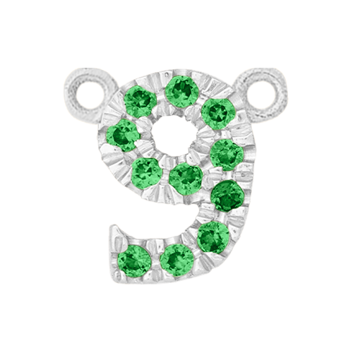 Green Garnet + 14k White Gold Number Charm