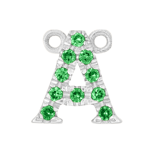 Green Garnet + 14k White Gold Letter Charm