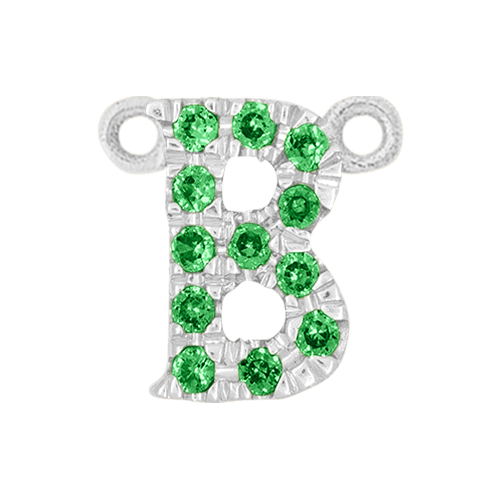 Green Garnet + 14k White Gold Letter Charm