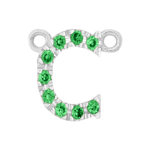 Green Garnet + 14k White Gold Letter Charm