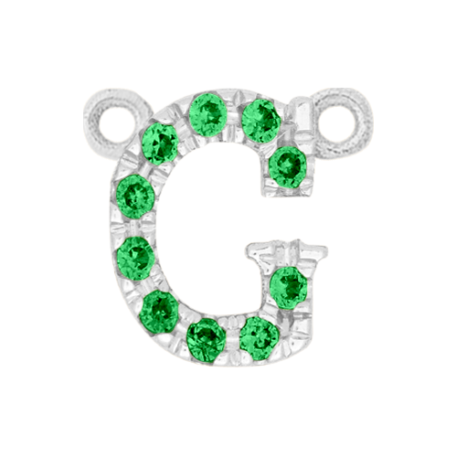 Green Garnet + 14k White Gold Letter Charm